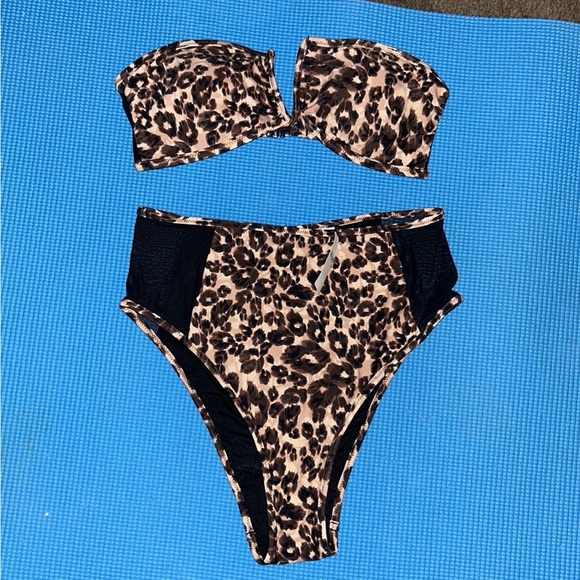 Aerie Leopard Mesh High Cut Cheeky Bikini Bottom & Top Set Size S - Picture 7 of 16
